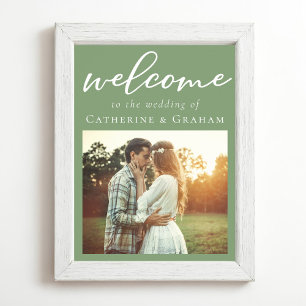 Sage Green Engagement Photo Wedding Welcome Poster