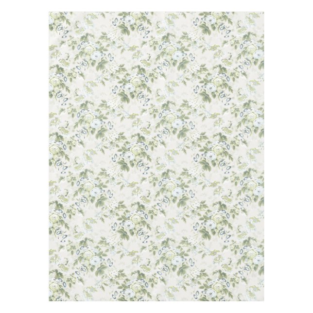 Sage Green English Chintz Tablecloth, Cabbage Rose Tablecloth (Front)