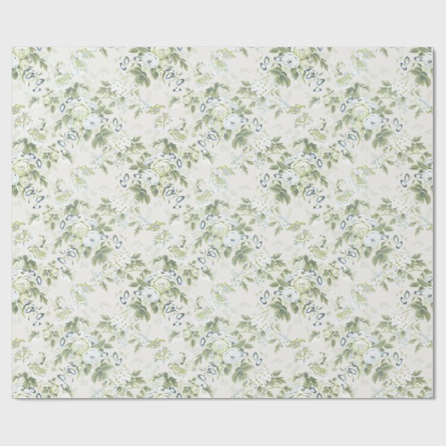 Sage Green English Chintz Wrapping Paper, Cabbage  Paper (Flat)