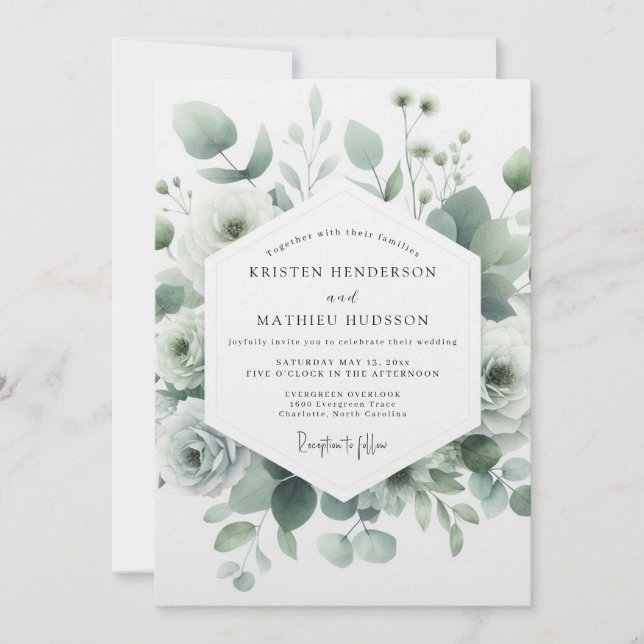 Sage Green Ethereal Botanical Wedding Invitation (Front)