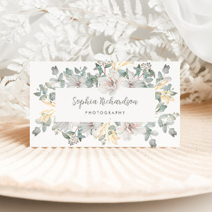 Sage Green Eucalyptus and Magnolia Flowers Business Card