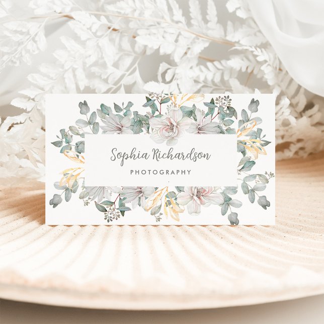 Sage Green Eucalyptus and Magnolia Flowers Business Card (Creator Uploaded)