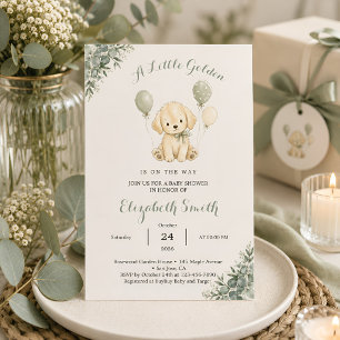 Sage Green Eucalyptus Baby Shower Golden Retriever Invitation