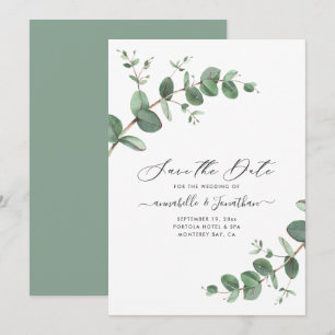 Sage green Eucalyptus botanical foliage modern Save The Date