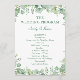 Sage Green Eucalyptus Botanical Wedding PROGRAM Programme