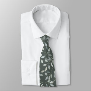 Sage Green Eucalyptus Branch Watercolor Wedding Tie