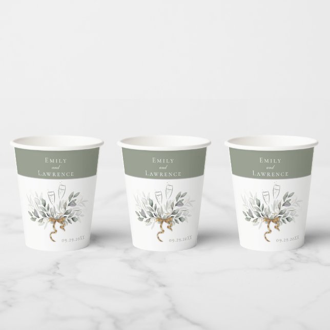 Sage Green Eucalyptus Champagne Wedding Paper Cups (Multi)