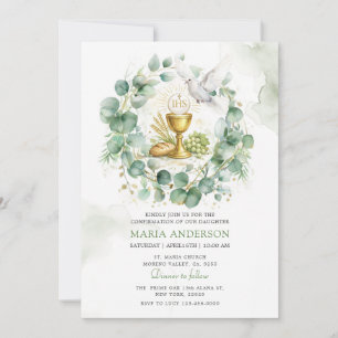 Sage Green Eucalyptus Confirmation Dove Invitation