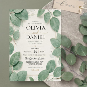 Sage Green Eucalyptus Dewdrop Botanical Leaves Acrylic Invitations