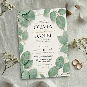 Sage Green Eucalyptus Dewdrop Botanical Leaves Invitation