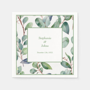 Sage Green Eucalyptus Dusty Blue Leaves Wedding Napkin