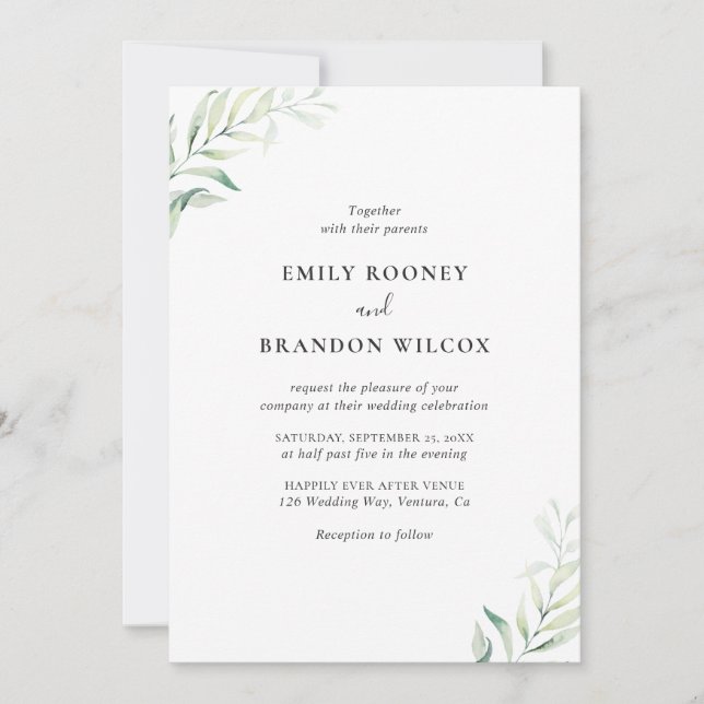 Sage Green Eucalyptus Elegant All In One Wedding Invitation (Front)