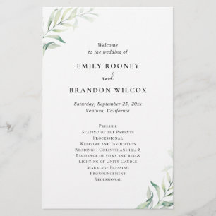 Sage Green Eucalyptus Elegant Wedding Program