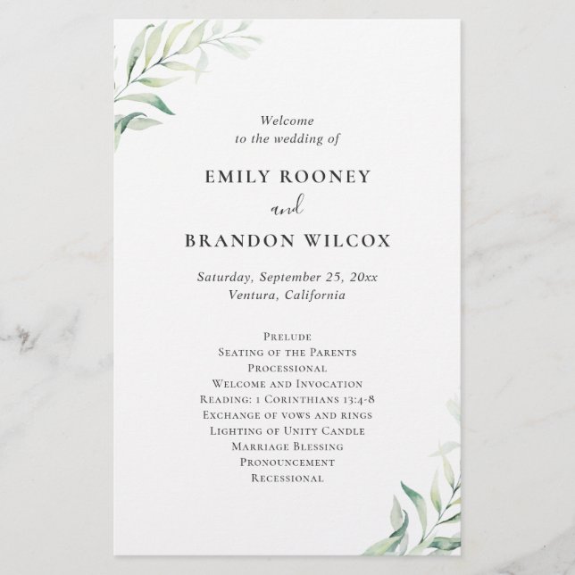 Sage Green Eucalyptus Elegant Wedding Program (Front)