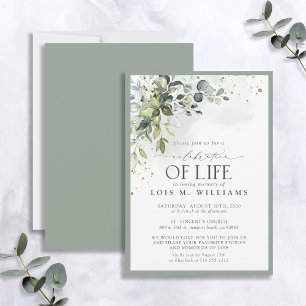 Sage Green Eucalyptus Floral Celebration of Life Invitation
