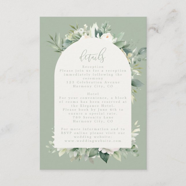Sage Green Eucalyptus Floral Wedding Details Enclosure Card (Front)