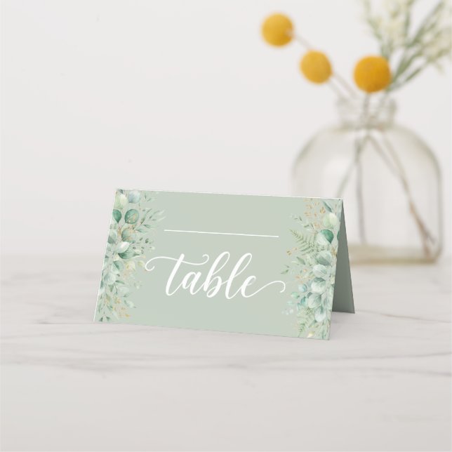 Sage Green Eucalyptus Folded Wedding Place Card (Front)