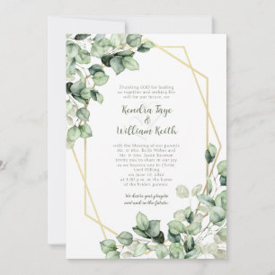 Sage Green Eucalyptus Gold Geometric Wedding Invitation