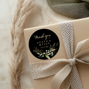 Sage Green Eucalyptus Gold Thank You Wedding Favou Classic Round Sticker