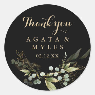 Sage Green Eucalyptus Gold Thank You Wedding Favou Classic Round Sticker