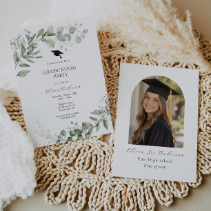 Sage Green Eucalyptus Graduation Party Photo Invitation