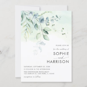 Sage Green Eucalyptus Greenery All In One Wedding Invitation