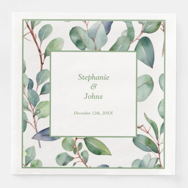 Sage Green Eucalyptus Greenery Art Simple Wedding Napkin (Front)