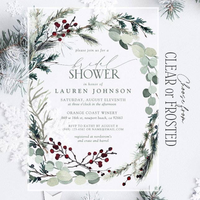 Sage Green Eucalyptus Greenery Berry Bridal Shower Acrylic Invitations (Creator Uploaded)