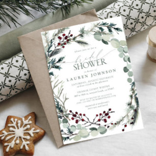 Sage Green Eucalyptus Greenery Berry Bridal Shower Invitation