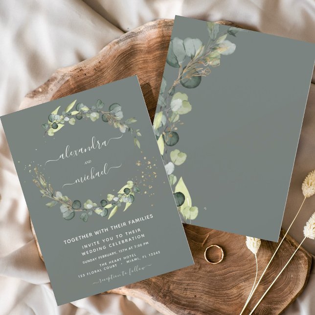 Sage Green Eucalyptus Greenery Elegant Wedding Invitation (Creator Uploaded)