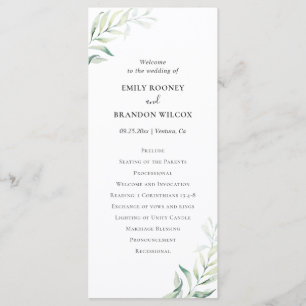 Sage Green Eucalyptus Greenery Elegant Wedding Programme