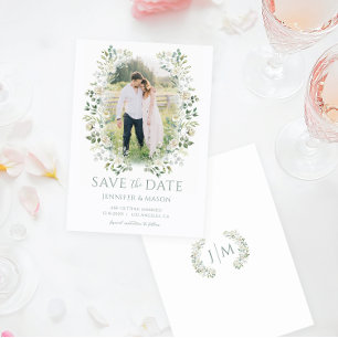Sage Green Eucalyptus Greenery Save The Date Photo Invitation