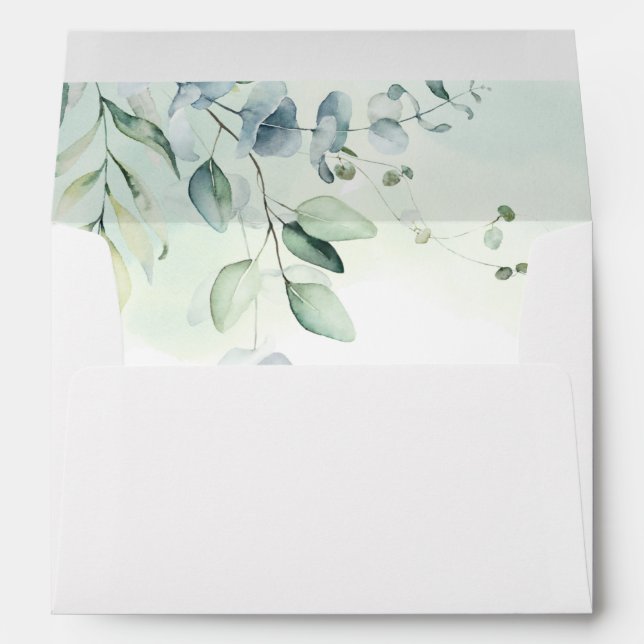 Sage Green Eucalyptus Greenery Square Wedding Envelope (Back (Bottom))