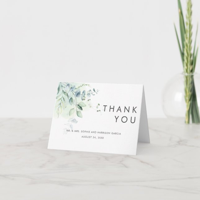 Sage Green Eucalyptus Greenery Thank You Card (Front)