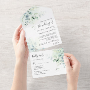 Sage Green Eucalyptus Greenery Wedding All In One  Invitation