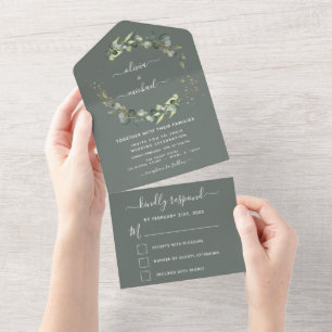 Sage Green Eucalyptus Greenery Wedding Elegant All In One Invitation