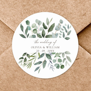 Sage Green Eucalyptus Greenery Wedding Favour Gift Classic Round Sticker