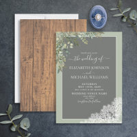 Sage Green Eucalyptus Lace Wood Script Wedding