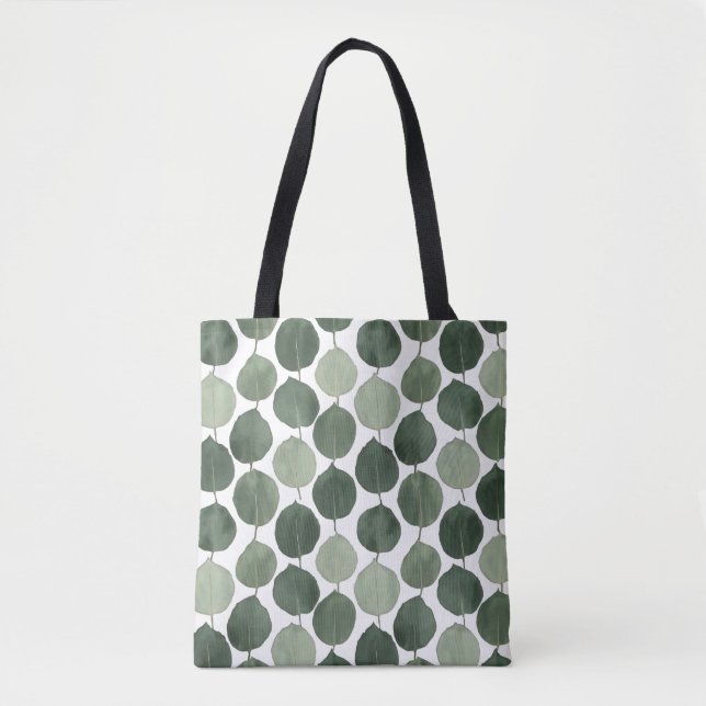 Sage Green Eucalyptus Leaf Pattern Botanical Plant Tote Bag (Front)