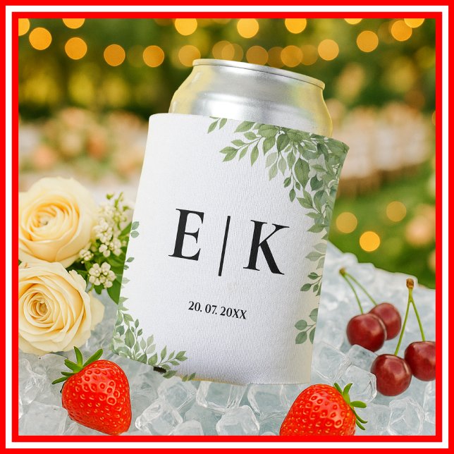 Sage Green Eucalyptus Leaves Greenery Wedding Can Cooler (Creator Uploaded)