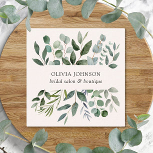 Sage Green Eucalyptus Leaves Square Business Card