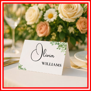 Sage Green Eucalyptus Leaves Wedding Table Name Place Card
