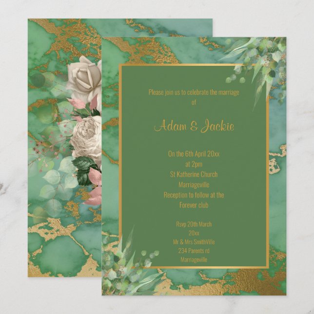 SAGE GREEN EUCALYPTUS  MARBLE WEDDING INVITATION (Front/Back)