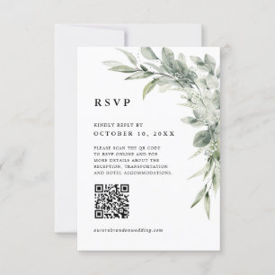 Sage Green Eucalyptus Minimalist Botanical QR code RSVP Card