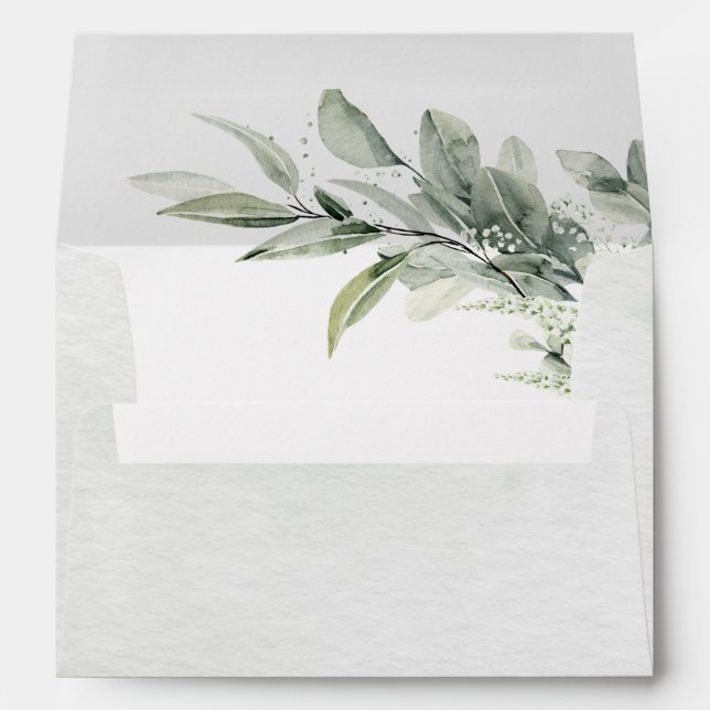 Sage Green Eucalyptus Minimalist Botanical Wedding Envelope (Back (Bottom))