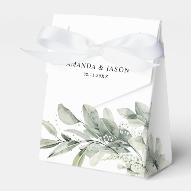 Sage Green Eucalyptus Minimalist Botanical Wedding Favour Box (Front Side)