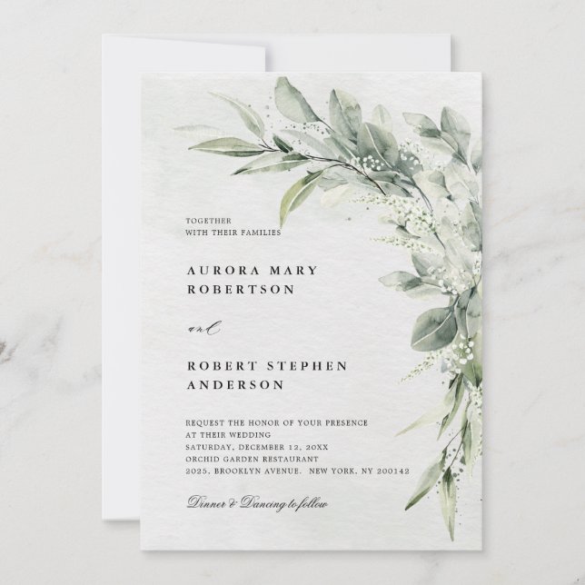 Sage Green Eucalyptus Minimalist Botanical Wedding Invitation (Front)