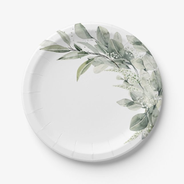 Sage Green Eucalyptus Minimalist Botanical Wedding Paper Plate (Front)