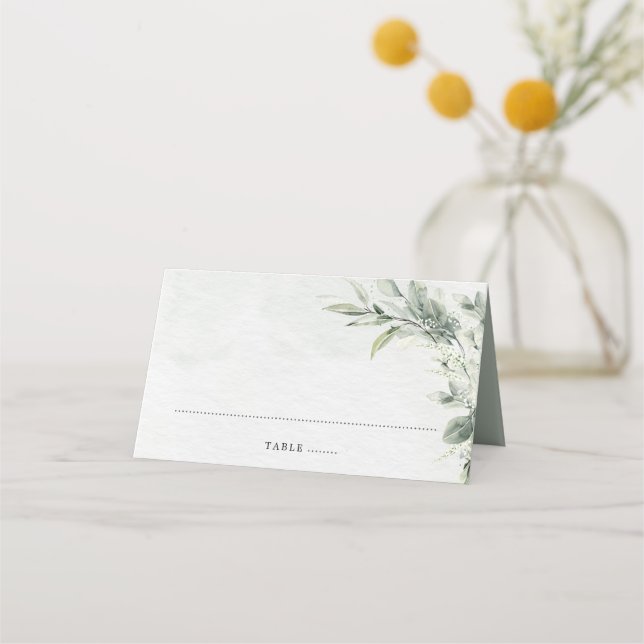 Sage Green Eucalyptus Minimalist Botanical Wedding Place Card (Front)