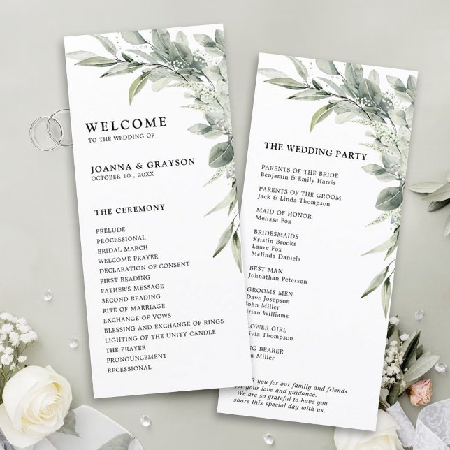Sage Green Eucalyptus Minimalist Botanical Wedding Programme (Sage green botanical wedding program card)